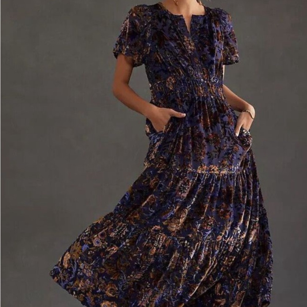 Anthropologie “Sold-out” Somerset Maxi Burnout Floral Velvet dress. BEAUTIFUL